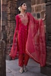 Buy_Kritika Dawar_Pink Chanderi Embroidery Dabka Notched Round Erum Ivy Blossom Kurta Set _at_Aza_Fashions