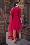 Shop_Kritika Dawar_Pink Chanderi Embroidery Dabka Notched Round Erum Ivy Blossom Kurta Set _at_Aza_Fashions