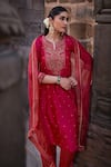 Kritika Dawar_Pink Chanderi Embroidery Dabka Notched Round Erum Ivy Blossom Kurta Set _at_Aza_Fashions