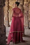 Shop_Kritika Dawar_Maroon Silk Embroidery Thread Tahira Coin Embellished Cape Sharara Set _at_Aza_Fashions