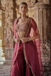 Kritika Dawar_Maroon Silk Embroidery Thread Tahira Coin Embellished Cape Sharara Set _Online_at_Aza_Fashions