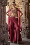 Buy_Kritika Dawar_Maroon Silk Embroidery Thread Tahira Coin Embellished Cape Sharara Set _Online_at_Aza_Fashions