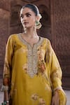 Buy_Kritika Dawar_Yellow Silk Print Floral Notched Round Neck Gulbagh Kurti Sharara Set 