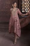 Kritika Dawar_Pink Silk Print Floral Glass Neck Amara Florence Embellished Kurta Pant Set _Online_at_Aza_Fashions