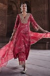 Buy_Kritika Dawar_Red Silk Print Floral Glass Neck Amara Rosa Embellished Kurta Pant Set _at_Aza_Fashions