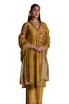 Buy_Kritika Dawar_Yellow Chanderi Print Phool V Neck Zainab Kurta Pant Set _Online_at_Aza_Fashions