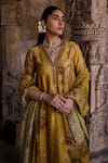 Buy_Kritika Dawar_Yellow Chanderi Print Phool V Neck Zainab Kurta Pant Set 