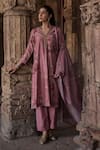 Buy_Kritika Dawar_Pink Chanderi Print Phool V Neck Zainab Bloom Kurta Pant Set _at_Aza_Fashions