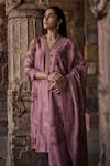 Shop_Kritika Dawar_Pink Chanderi Print Phool V Neck Zainab Bloom Kurta Pant Set _Online_at_Aza_Fashions