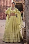 Buy_Kritika Dawar_Yellow Chikankari Silk Georgette Embroidery Mehreen Bahara Bridal Lehenga Set _at_Aza_Fashions