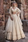 Buy_Kritika Dawar_Ivory Silk Embroidery Dabka Leaf Neck Noor Ditsy Florin Bridal Lehenga Set _at_Aza_Fashions