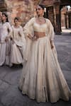 Kritika Dawar_Ivory Silk Embroidery Dabka Leaf Neck Noor Ditsy Florin Bridal Lehenga Set _Online_at_Aza_Fashions