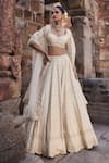 Shop_Kritika Dawar_Ivory Silk Embroidery Dabka Leaf Neck Noor Ditsy Florin Bridal Lehenga Set _Online_at_Aza_Fashions