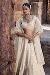 Kritika Dawar_Ivory Silk Embroidery Dabka Leaf Neck Noor Ditsy Florin Bridal Lehenga Set _at_Aza_Fashions