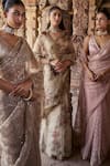 Kritika Dawar_Ivory Silk Print Metal Deep V Neck Saba Bloom Garden Saree With Blouse _Online_at_Aza_Fashions