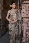 Buy_Kritika Dawar_Ivory Silk Print Metal Deep V Neck Saba Bloom Garden Saree With Blouse _Online_at_Aza_Fashions