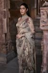 Shop_Kritika Dawar_Ivory Silk Print Metal Deep V Neck Saba Bloom Garden Saree With Blouse _Online_at_Aza_Fashions