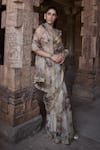 Kritika Dawar_Ivory Silk Print Metal Deep V Neck Saba Bloom Garden Saree With Blouse _at_Aza_Fashions