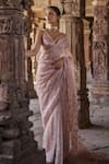 Buy_Kritika Dawar_Pink Silk Embroidery Dabka Deep V Neck Noorein Flora Vine Saree With Blouse _Online_at_Aza_Fashions