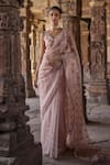 Kritika Dawar_Pink Silk Embroidery Dabka Deep V Neck Noorein Flora Vine Saree With Blouse _at_Aza_Fashions