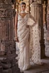 Buy_Kritika Dawar_Ivory Silk Embroidery Dabka Leaf Neck Meher Starla Bloom Saree With Blouse _at_Aza_Fashions