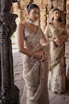 Buy_Kritika Dawar_Ivory Silk Embroidery Dabka Leaf Neck Meher Starla Bloom Saree With Blouse _Online_at_Aza_Fashions