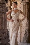 Shop_Kritika Dawar_Ivory Silk Embroidery Dabka Leaf Neck Meher Starla Bloom Saree With Blouse _Online_at_Aza_Fashions