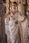 Kritika Dawar_Ivory Silk Embroidery Dabka Leaf Neck Meher Starla Bloom Saree With Blouse _at_Aza_Fashions