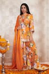 Buy_Rainas_Orange Cotton Silk Printed Floral Tie-up Pattern Kurta Sharara Set _at_Aza_Fashions