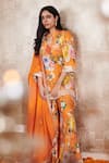 Shop_Rainas_Orange Cotton Silk Printed Floral Tie-up Pattern Kurta Sharara Set _Online_at_Aza_Fashions