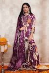 Buy_Rainas_Purple Cotton Silk Printed Floral Band Collar Scallop Hem Kurta Gharara Set _at_Aza_Fashions