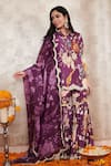 Buy_Rainas_Purple Cotton Silk Printed Floral Band Collar Scallop Hem Kurta Gharara Set _Online_at_Aza_Fashions