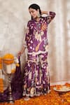 Shop_Rainas_Purple Cotton Silk Printed Floral Band Collar Scallop Hem Kurta Gharara Set _Online_at_Aza_Fashions