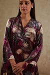 Shop_Rainas_Purple Velvet Printed Floral Band Collar Pattern Kurta Pant Set _at_Aza_Fashions