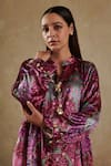 Buy_Rainas_Pink Velvet Printed Floral Band Collar Shell Detailed Kurta With Pant _Online_at_Aza_Fashions