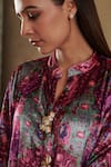 Shop_Rainas_Pink Velvet Printed Floral Band Collar Shell Detailed Kurta With Pant _Online_at_Aza_Fashions