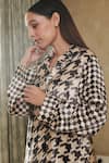 Rainas_Black Velvet Printed Geometric Notched Lapel Shirt With Pant _at_Aza_Fashions