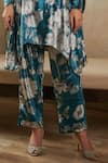 Buy_Rainas_Blue Velvet Printed Flower Band Collar Kurta Pant Set _Online_at_Aza_Fashions