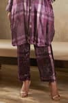 Rainas_Purple Velvet Printed Geometric Collared Long Shirt With Pant _Online_at_Aza_Fashions