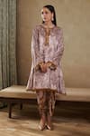 Buy_Rainas_Pink Velvet Printed Abstract Band Collar Kurta And Dhoti Pant Set _Online_at_Aza_Fashions