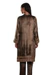 Buy_Rainas_Brown Velvet Printed Chevron Band Collar Pattern Straight Kurta With Pant _Online_at_Aza_Fashions