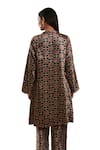 Buy_Rainas_Black Velvet Printed Floral Band Collar Asymmetric Kurta With Pant _Online_at_Aza_Fashions