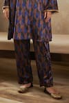 Rainas_Brown Velvet Printed Abstract Band Collar Kurta And Pant Set _Online_at_Aza_Fashions