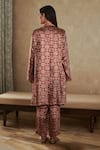 Shop_Rainas_Red Velvet Printed Floral Band Collar Kurta Pant Co-ord Set _at_Aza_Fashions