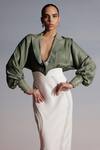 Buy_Sameer Madan_Green Cotton Satin Rayon Embellished Sequin Notched After Eight Martini Bodysuit _at_Aza_Fashions