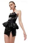 Buy_Sameer Madan_Black Dutch Satin Strapless Atomic Cat Peplum Top _at_Aza_Fashions