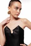 Sameer Madan_Black Dutch Satin Strapless Atomic Cat Peplum Top _Online_at_Aza_Fashions