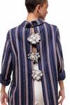 Sameer Madan_Blue Cotton Embellished Leather Lines Collar Arrow Martini Stripped Shirt _Online_at_Aza_Fashions