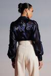 Shop_Sameer Madan_Blue Organza Plain Applique Collar Margarita Shirt Bodysuit _at_Aza_Fashions