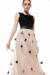 Buy_Sameer Madan_Peach Hard Net Plain Leather Applique California Dream Work Skirt _Online_at_Aza_Fashions